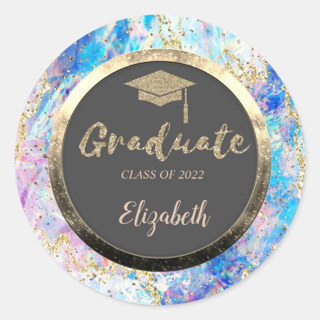 Sticker Rond Parties scintillant Gold Grad Casquette, Confetti, (Devant)