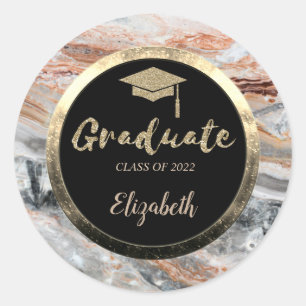 Sticker Rond Parties scintillant Gold Grad Casquette, Marble Ro