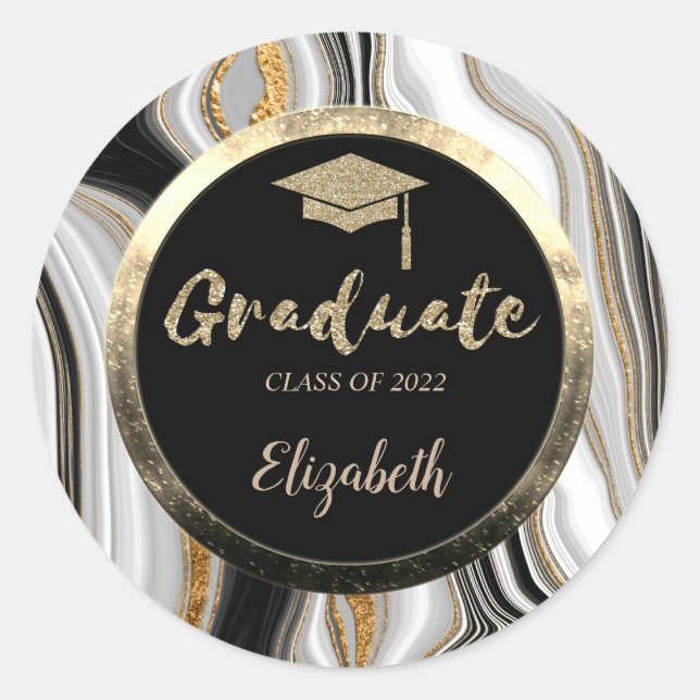Sticker Rond Parties scintillant Gold Grad Casquette, Marbre (Devant)