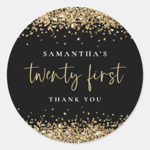 Sticker Rond Parties scintillant Gold Noir tendance Nom 21e Mer