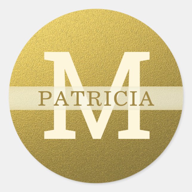 Sticker Rond Parties scintillant Gold Nom personnalisé Monogram (Devant)