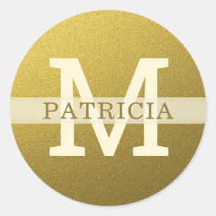 Sticker Rond Parties scintillant Gold Nom personnalisé Monogram