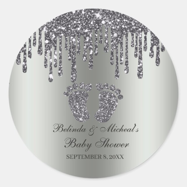 Sticker Rond Parties scintillant goutte argent bébé pieds Baby  (Devant)