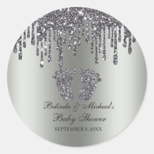Sticker Rond Parties scintillant goutte argent bébé pieds Baby