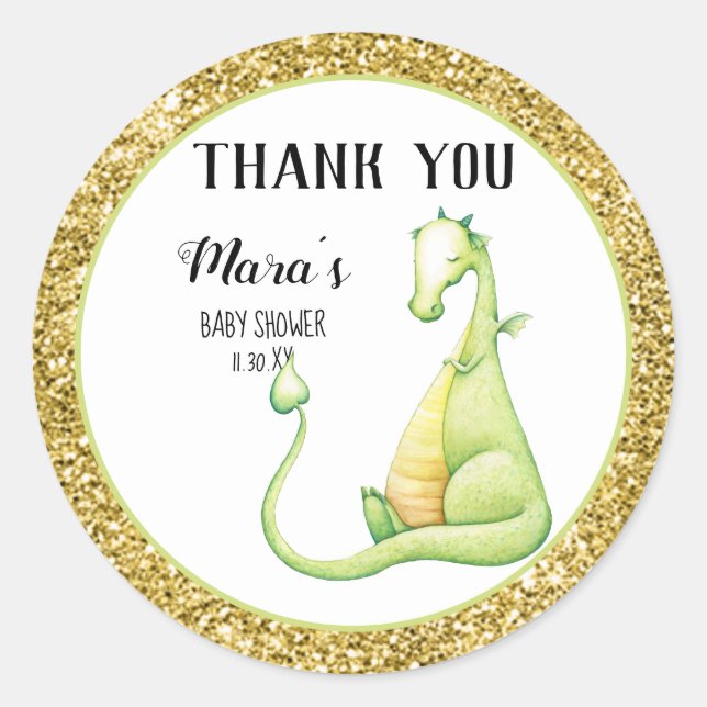 Sticker Rond *~* Parties scintillant Green Dragon Baby shower M (Devant)