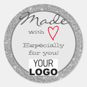 Sticker Rond Parties scintillant gris argenté faite avec amour 
