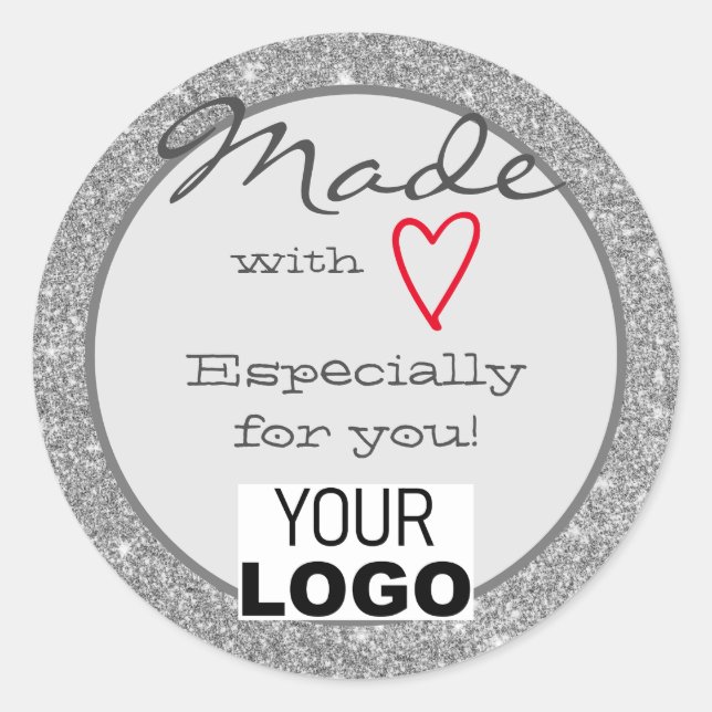 Sticker Rond Parties scintillant gris argenté faite avec amour  (Devant)