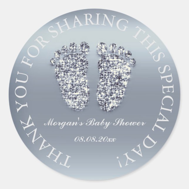 Sticker Rond Parties scintillant gris Baby shower Favoriser Mer (Devant)