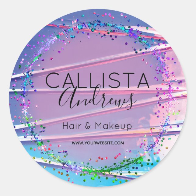 Sticker Rond Parties scintillant Holographe bleu violet Zigzag  (Devant)