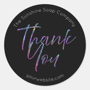 Sticker Rond Parties scintillant holographique et Merci noir