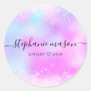 Sticker Rond Parties scintillant holographique Pastel Girly