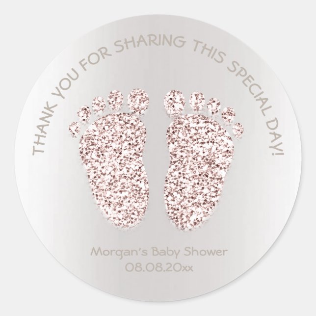 Sticker Rond Parties scintillant ivoire rose Pieds Baby shower  (Devant)