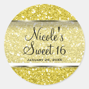 Sticker Rond Parties scintillant Jaune Glam Sweet 16 Custom Par