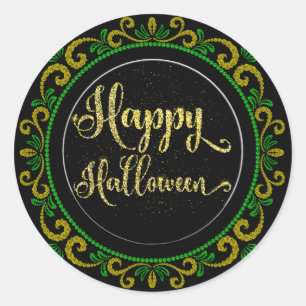 Sticker Rond Parties scintillant Jaune Vert Or Sur Halloween Bl