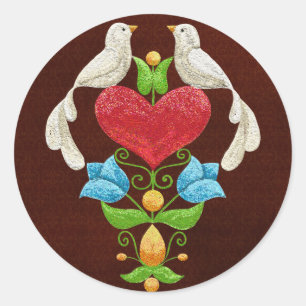 Sticker Rond Parties scintillant Lovebirds