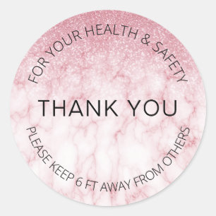 Sticker Rond Parties scintillant Marbre rose Distances sociales