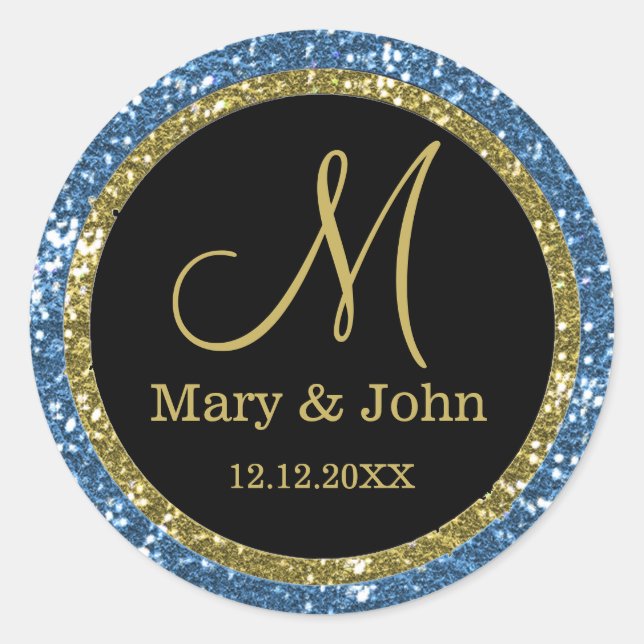 Sticker Rond Parties scintillant Mariage or Monogrammes sceaux (Devant)