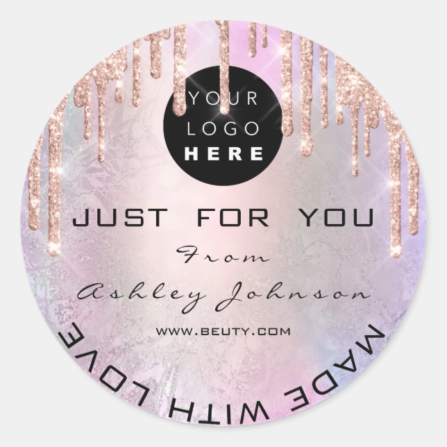 Sticker Rond Parties scintillant Merci Logo Fabriqué Avec Amour (Devant)