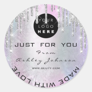 Sticker Rond Parties scintillant Merci Logo Fabriqué Avec Amour