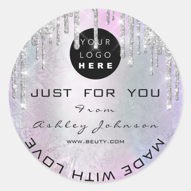 Sticker Rond Parties scintillant Merci Logo Fabriqué Avec Amour (Devant)