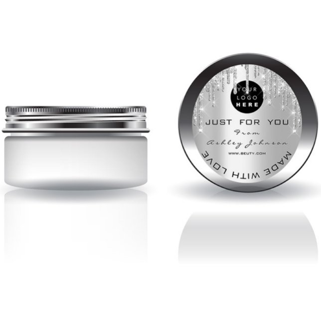 Sticker Rond Parties scintillant Merci Logo Fabriqué Avec Amour (Glitter Thank Logo Made With Love Silver Gray Classic Round Sticker)