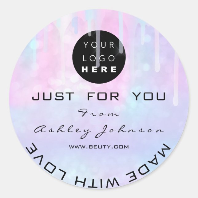 Sticker Rond Parties scintillant Merci Logo Holographe Fabriqué (Devant)