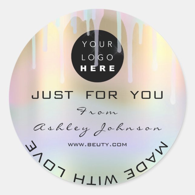 Sticker Rond Parties scintillant Merci Logo Holographe Made Blu (Devant)