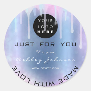 Sticker Rond Parties scintillant Merci Logo Holographe Made Blu