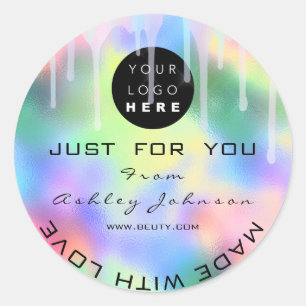 Sticker Rond Parties scintillant Merci logo Holographe métal ro