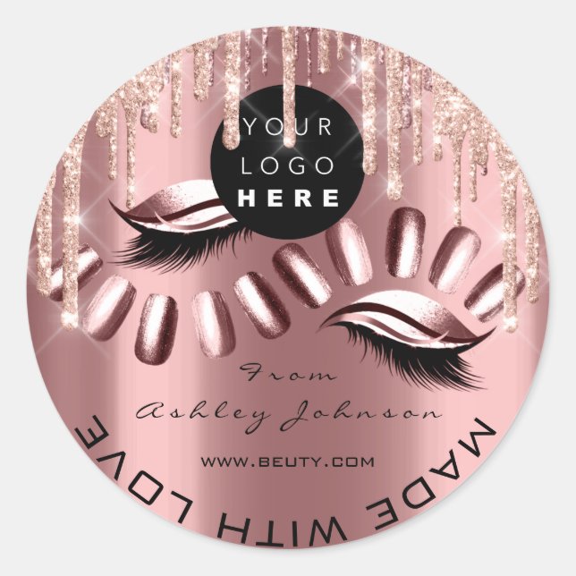 Sticker Rond Parties scintillant Merci Logo Rose Drives Fabriqu (Devant)