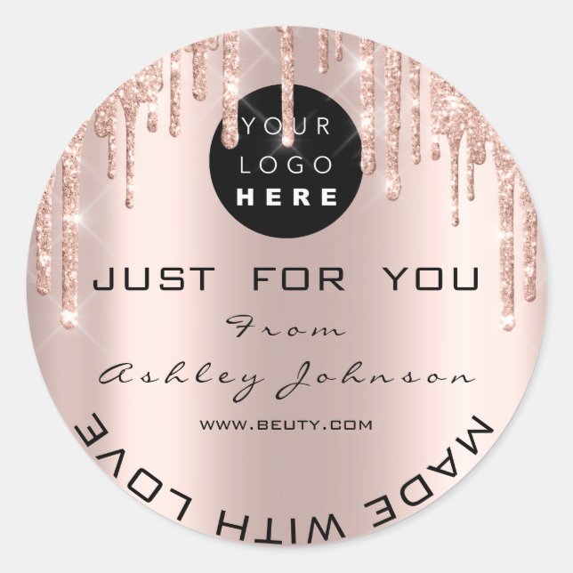 Sticker Rond Parties scintillant Merci Logo Rose Gold Fabriqué  (Devant)