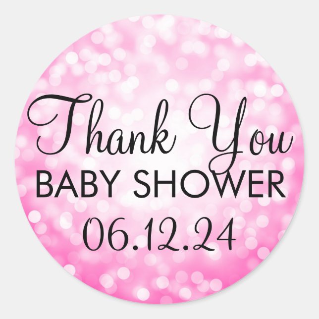 Sticker Rond Parties scintillant Merci rose Baby shower (Devant)