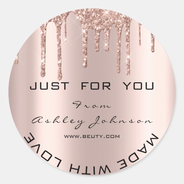 Sticker Rond Parties scintillant Merci Rose Or Fabriqué Avec Am (Devant)