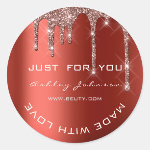 Sticker Rond Parties scintillant Merci Rose Red Made Small Busi