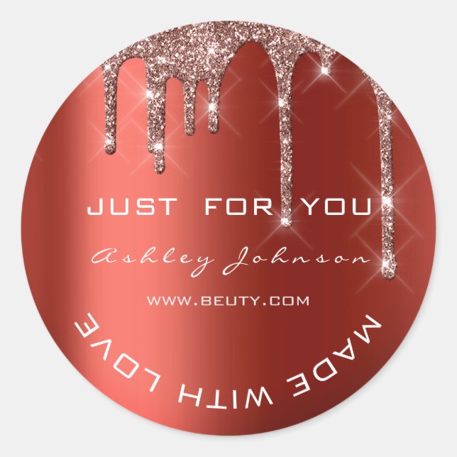 Sticker Rond Parties scintillant Merci Rose Red Made Small Busi (Devant)