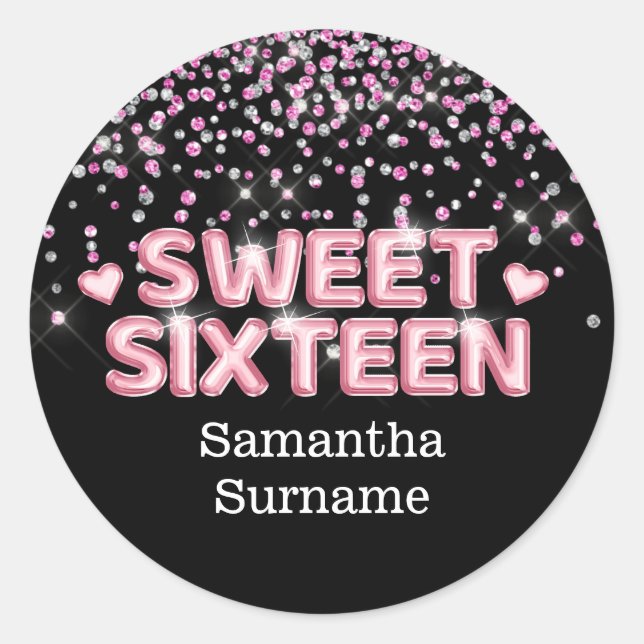 Sticker Rond Parties scintillant moderne feuille de sweet sixte (Devant)