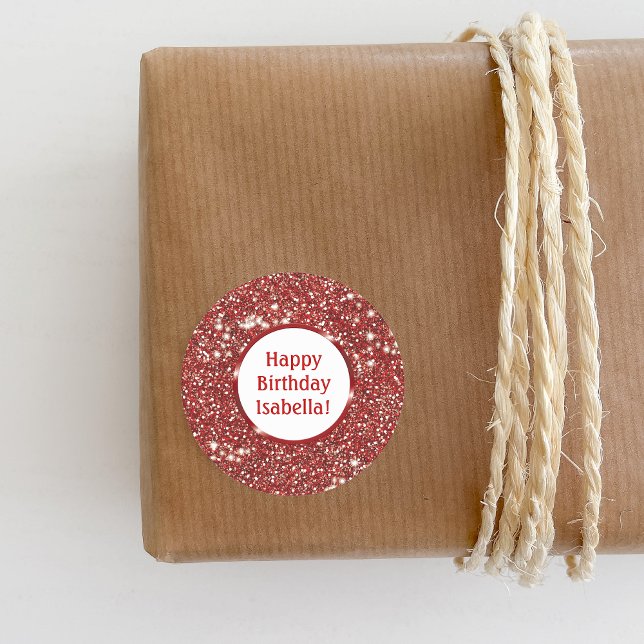 Sticker Rond Parties scintillant moderne Red Faux look personna (Ideal for decorating birthday presents or party favors, for example.)