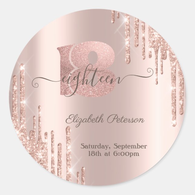 Sticker Rond Parties scintillant modernes Rose Gold 18e anniver (Devant)