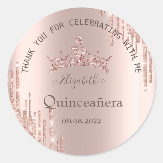 Sticker Rond Parties scintillant modernes Rose Gold Quinceañera (Devant)