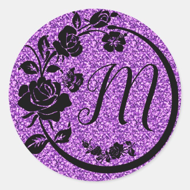 Sticker Rond parties scintillant monogramme personnalisable (Devant)