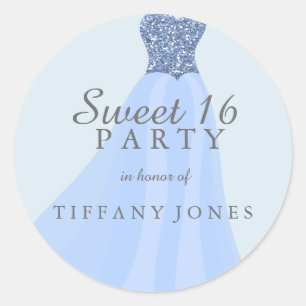 Sticker Rond Parties scintillant mousseuse bleu Gown Sweet 16 P