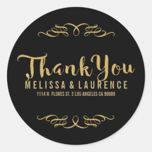 Sticker Rond Parties scintillant noir et or Merci de  moderne