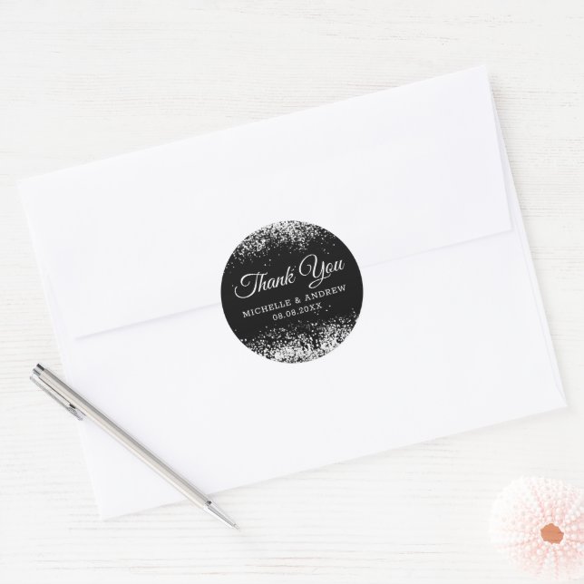 Sticker Rond Parties scintillant noire | Silver Confetti (Enveloppe)