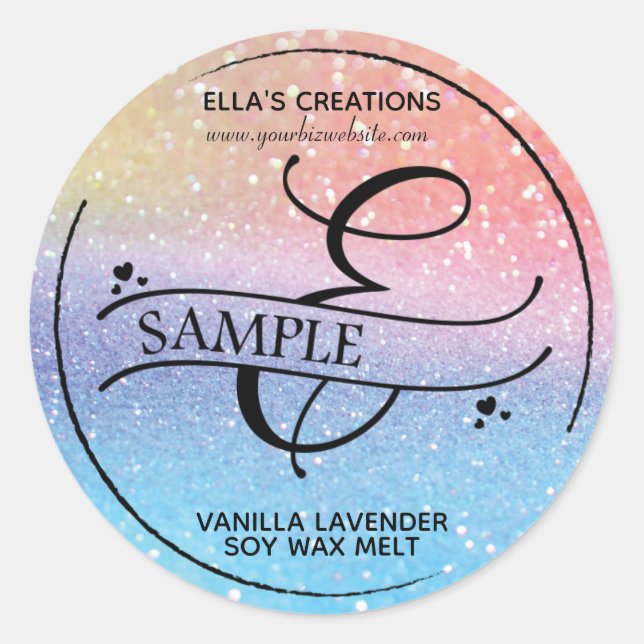 Sticker Rond Parties scintillant Ombre Monogramme E Exemple de  (Devant)