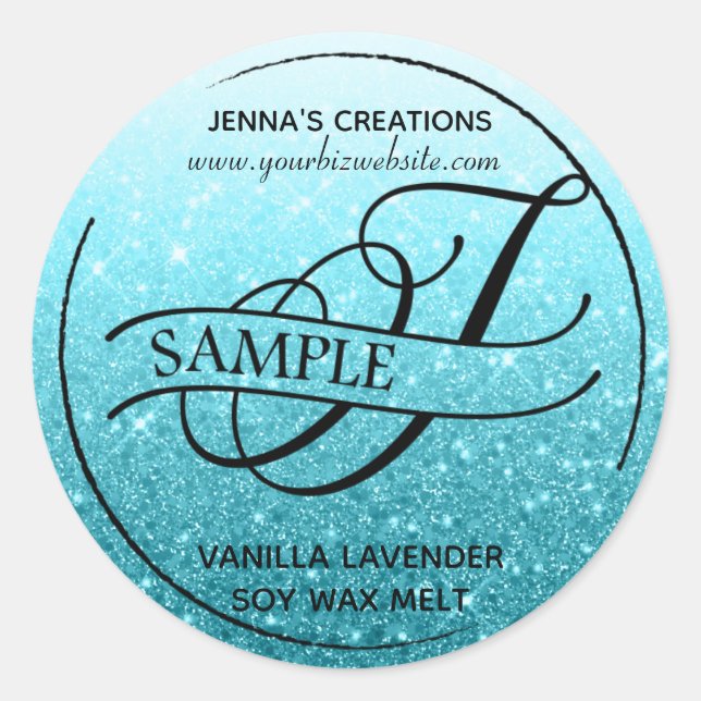Sticker Rond Parties scintillant Ombre Monogramme J - Exemple d (Devant)