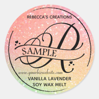 Sticker Rond Parties scintillant Ombre Monogramme R, échantillo