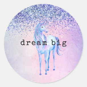 Sticker Rond Parties scintillant Ombre Unicorn violet bleu rose