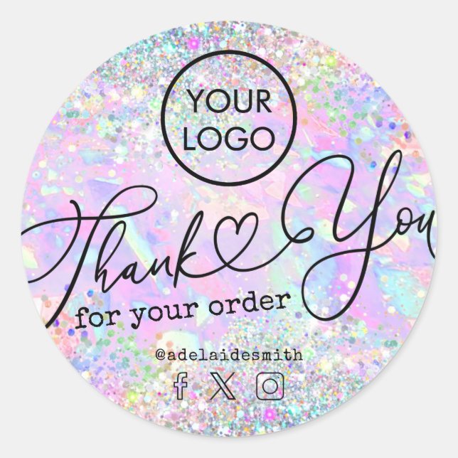 Sticker Rond parties scintillant opal merci pour votre commande (Devant)