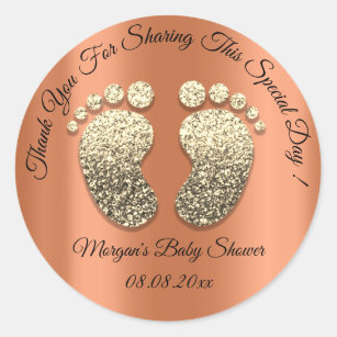 Sticker Rond Parties scintillant or corail pieds Baby shower Fa