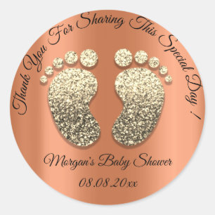 Sticker Rond Parties scintillant or corail pieds Baby shower Fa